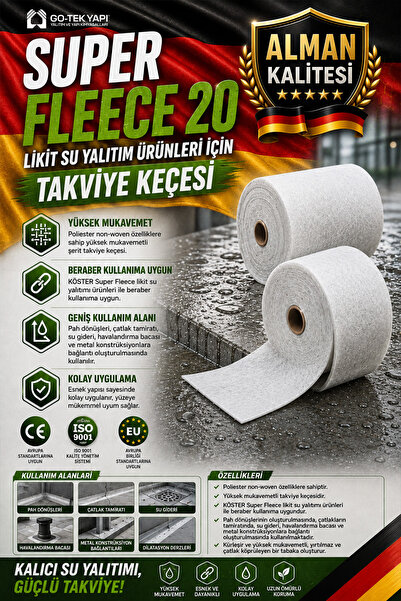 Super Fleece Likit Su Yalıtım Ürünleri Için Takviye Keçesi / 20cm X 50 Mt