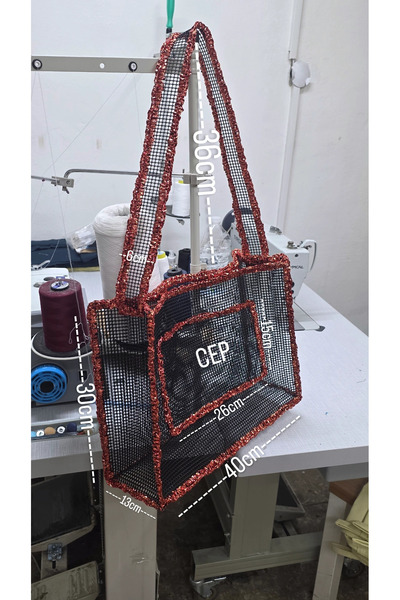 Zümrüdüanka Handmade Metalik renk rafya ipinden canvas plaj çantası