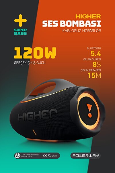 POWERWAY Higher 120w 4x Güç Usb Hafıza Kartı Aux Fm Led Işıklı Bluetooth Hopa...