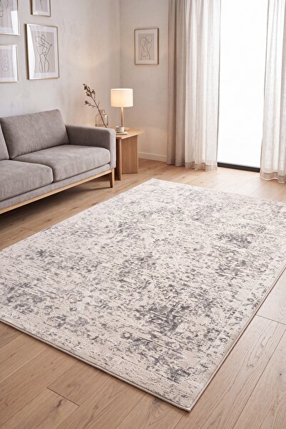 Livset Home Yumuşak Modern Krem Gri Halı Salon Mutfak Antre Yolluk Oturma Oda...