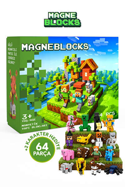 MAGNEBLOCKS Minecraft Manyetik Yapı Blokları, 3 Boyutlu Mıknatıslı Oyuncak Kü...