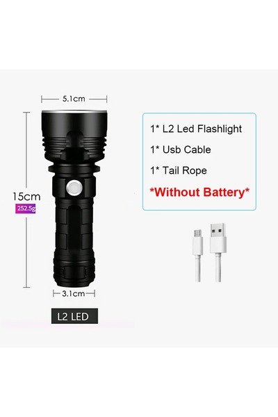 Choice PJ-L2-No Battery Tactical Torch High Power XHP70 LED Flashlight USB Re...