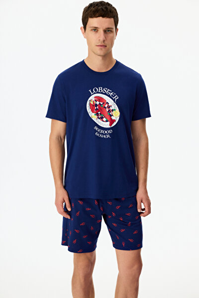 Penti Men's Lobster Tower Fish Pattern Short Sleeve Shorts Pajama Set