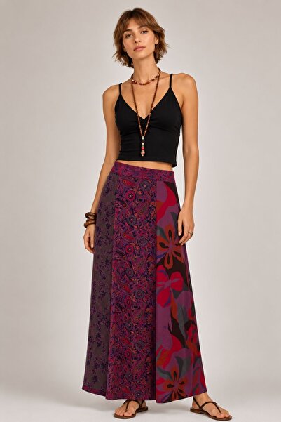 Clandestino Uzun Patchwork Etek Mor