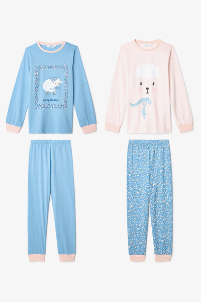 Penti Girl's Floral on the Lamb Cotton 2-Piece Long Sleeve Pajama Set