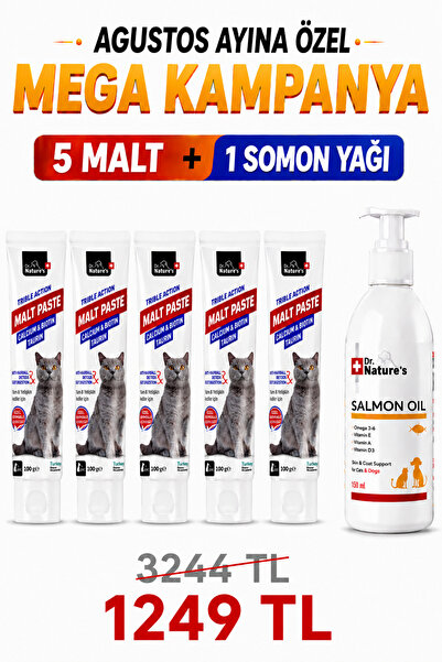 Dr. Nature's Kedi Maltı Mega Avantaj Seti – 5 Adet Malt Macunu + 1 Adet Omega...
