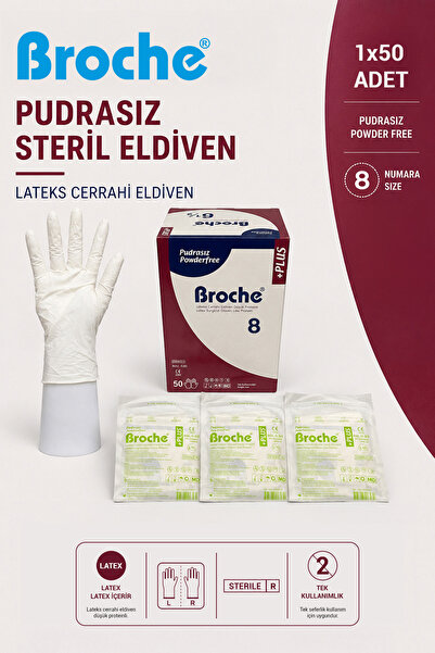 Broche PUDRASIZ STERİL CERRAHİ ELDİVEN NO: 8 (50 ÇİFT)