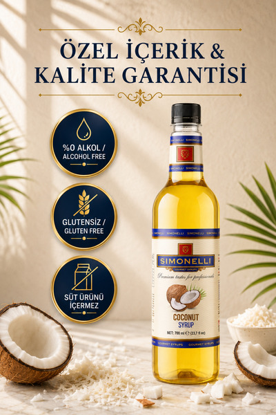 Simonelli Hindistan Cevizi Aromalı Kahve Şurubu 700 ml - İçecek ve Kokteyl Şurubu (Pompa Dahil)