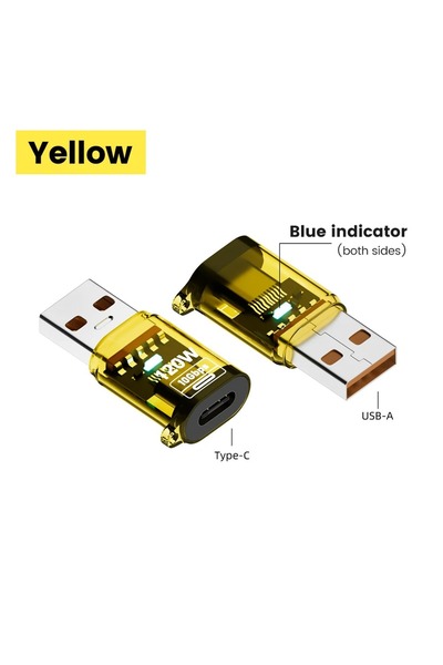 Choice محول من النوع C إلى USB 3.2 إلى النوع C باللون الأصفر، شحن سريع OTG 12...