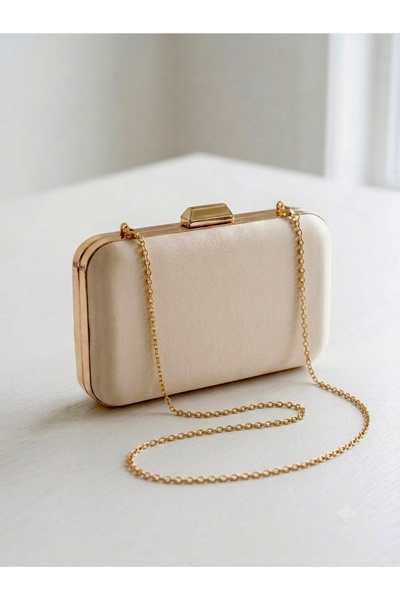 selma demir Saten Ten Rengi Kadın Şık Boy Clutch Davet Çantası