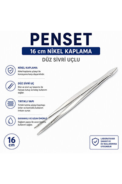 Labolist Penset Düz Sivri Uçlu 16 Cm Nikel Kaplama