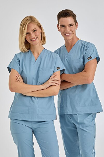 ÇİZGİ MEDİKAL Smoke Gray Dr. Grays Doctor Nurse Medical Scrubs Set Terry Cott...