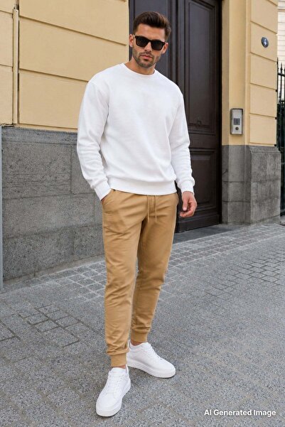 Madmext Tan Men's Tracksuit with Elastic Legs 4821