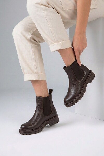 Stilbagshoes Rosalinda Women's Boots Coffee with Rubber Side Detail