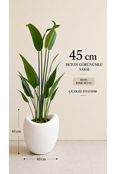Lunalore Beton Doku Fiber Saksı 45 CM – 34 Lt, Yapay ve Canlı Bitki Uyumlu, İ...