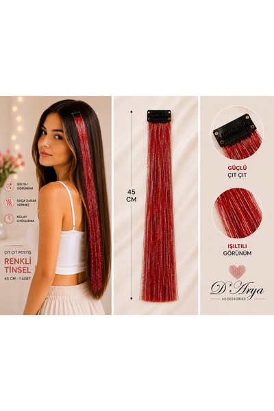 Darya Dd818 Red Side Snap Hairpiece Tinsel Hair Glitter Manifest