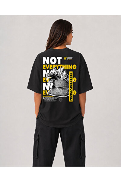 chaygoy Unisex Relaxed Fit Siyah Tişört Not Everything Ön ve Sırt Baskılı %100 Pamuk