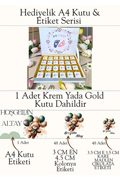 çiğdemcetasarım Etiket Desen Hediyelik Etiket Seti - Çikolata Kutusu & Kutu E...