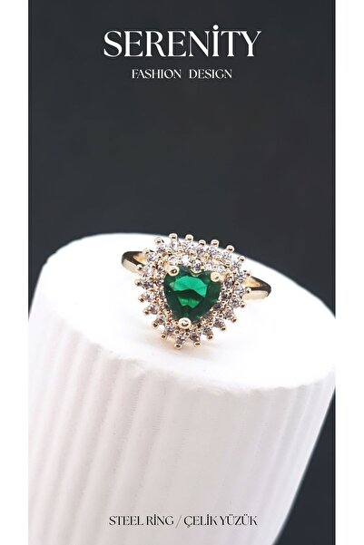 Serenity Heart Figure Waterway Zircon Stone Steel Plated Ring