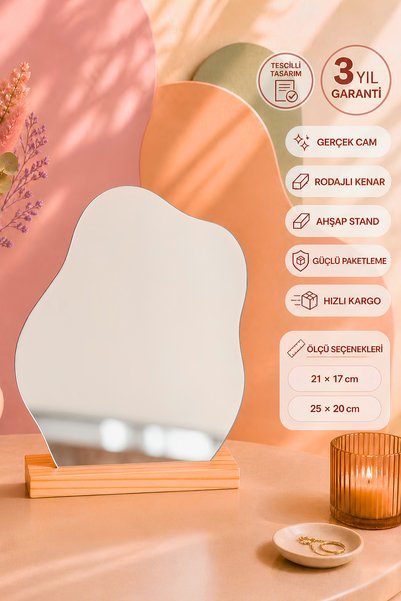 EVCAZIM Pinterest Aynası Düzensiz Asimetrik Ahşap Masa Aynası, Çerçevesiz Makyaj Aynası, Dekoratif Oda Aynası