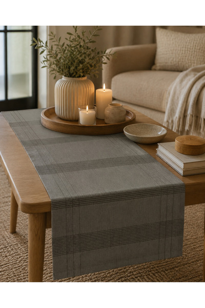 TECHTACT Jasmin Linen Gray Bohemian Stylish Tablecloth Runner 35X150 cm