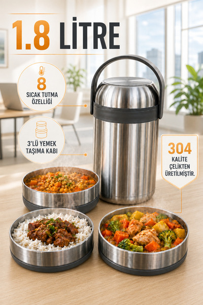 Begin Power 3-Piece Stainless Steel Food Thermos Sefer Bowl 1.9 Liter 3 Layer...