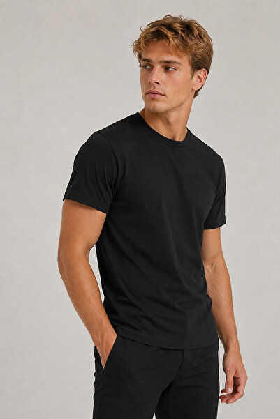 Kozik Men's T-Shirt Plain Crew Neck Slim-Fit 100% Cotton Basic