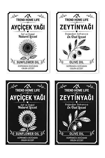 Trend Home Life 4 Adet 1. Kalite Gold Damlatmaz Yağdanlık Tıpası 4 Adet Suya Dayanıklı Etiket Sticker 7x10cm