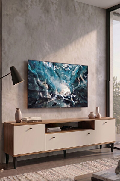 Yurupa 180 cm Tv Ünitesi Modern Tv Sehpası Valaris Kapaklı Ayaklı Ceviz-Kaşmi...