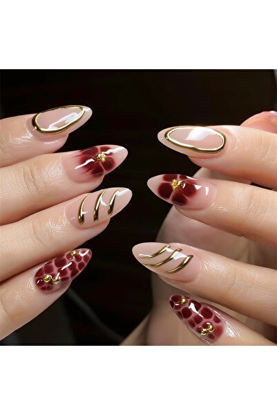 Choice4 6 24Pcs French Tip Flower Nails Polka Dot Press on Nails Short Almond...