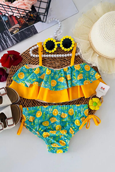 Minigimin Cicileri My Little One's Lemon Patterned Ruffled Girls' Bikini Set ...
