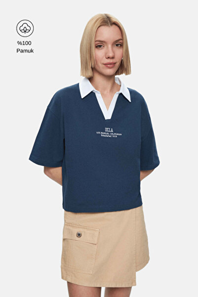 UCLA Γυναικείο T-shirt Polly με κέντημα και φαρδιά γραμμή, σε μπλε σκούρο χρώμα