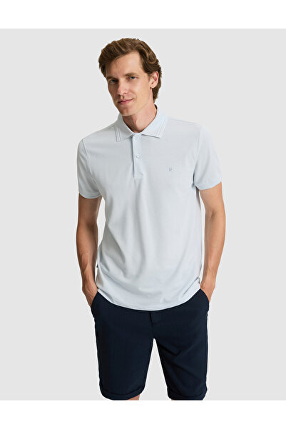 Pierre Cardin Light Blue Slim Fit 100% Cotton Polo Neck Basic T-Shirt 5030644...