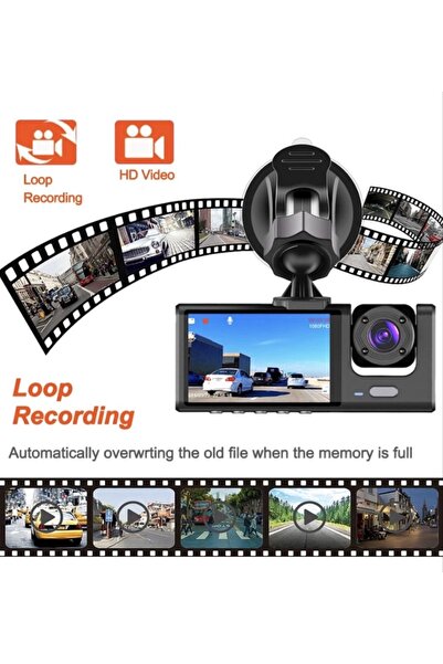 OEM Camera Auto de Bord cu 3 lentile, Dash Cam WiFi 1080P, DVR pentru Vehicul, Neagra, cu CARD SD 32 Gb