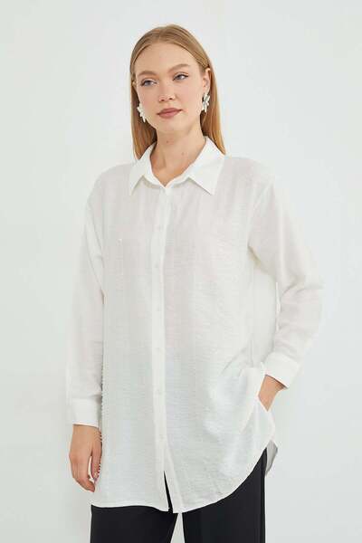 Fulla Moda Fullamodest Πουκάμισο Oversize με Κεντημένες Χάντρες