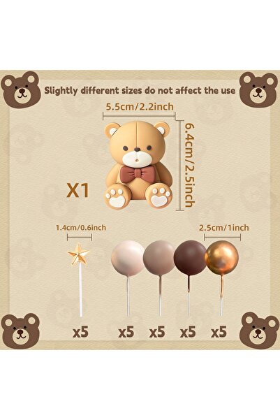 Choice3 Set 1 LaVenty Beige Brown Bear Cake Decoration Brown Balls Cake Toppe...