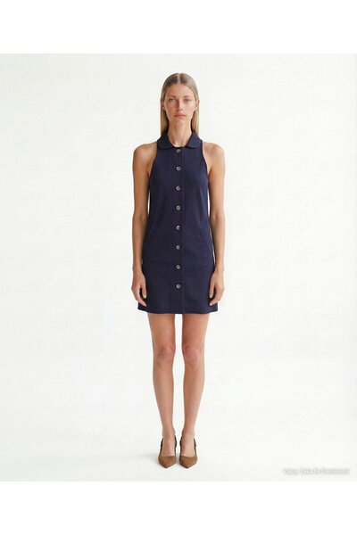 Yargıcı Plain Shirt Collar Sleeveless Dress