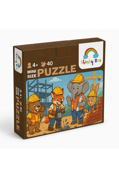 Thinky Boo İnşaat Ekibi Mini Puzzle 40 Parça 3-7 Yaş Eğitici Çocuk Puzzle Yapboz