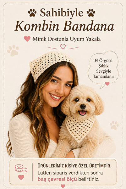 NEHOLİA Women & Dog Combination Hand Knitted Tiny Friend Bandana Set Adjustab...