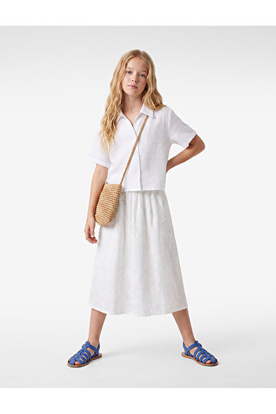 Koton Button Detailed Textured Basic Short Sleeve Shirt