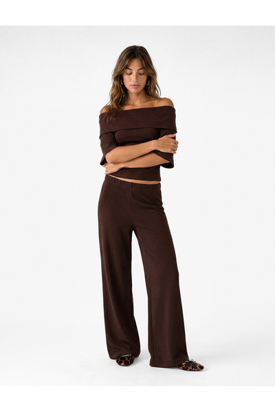 Koton Cotton Blend Straight Wide Leg Trousers