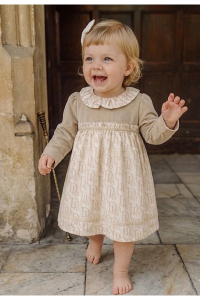Babydola Baby Girl Dress Cream Color Logo Patterned Special Design Special Oc...