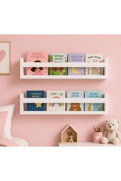 ÇağlaDesign Beyaz 2 li Duvar Rafı Montessori Kitaplık
