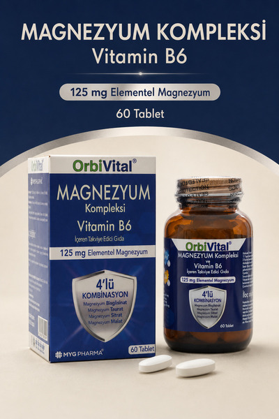 Magnezyum Kompleks + Vitamin B6 60 Tablet - 125 mg Elementel Magnezyum