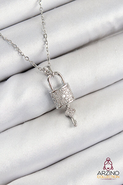 Generic Brand 316L Steel Zircon Stone Lock and Dangle Key Model Silver Color ...