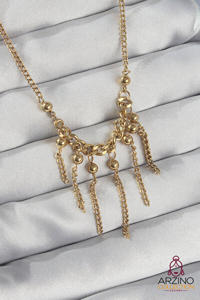 Generic Brand 316L Steel Chain Gold Color Topcuk Detail Dangle Chain Necklace
