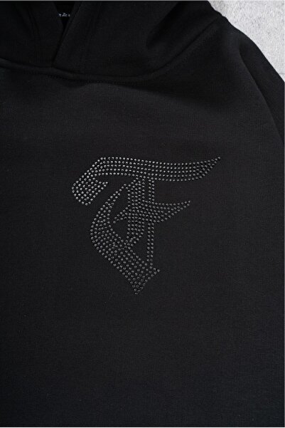 Fadeback Rhinestones Gümüş Taşlı Goth Oversize Hoodie