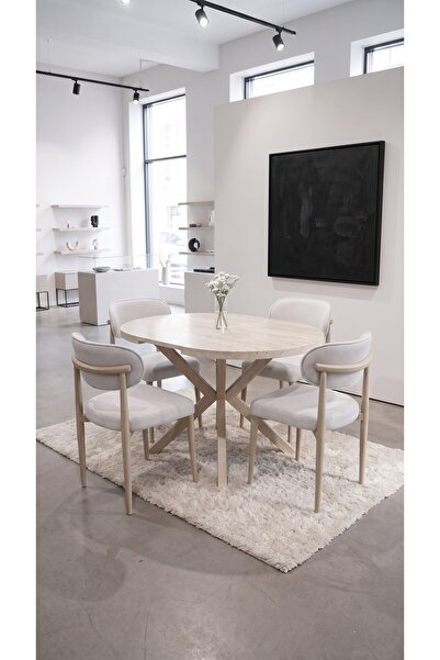 Sar Pakete LOFT POLO KAPİÇİNO AYAK TRAVERTEN AÇILIR MASA SANDALYE SETİ