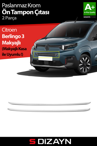 S-Dizayn Citroen Berlingo Makyajlı Krom Ön Tampon Çıtası 2 Prç 2024 Üzeri A+ Kalite 5507190