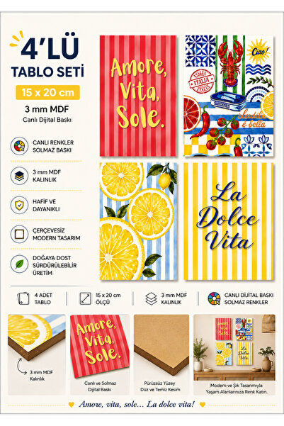 Figür Reklam Ajansı La Dolce Vita Tablo Seti 4'lü Set – Sicilya Temalı- 15x20...